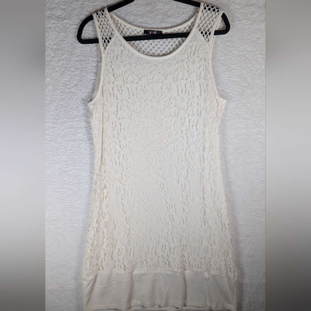 583-Yest White Lace Sleeveless Midi Dress‎